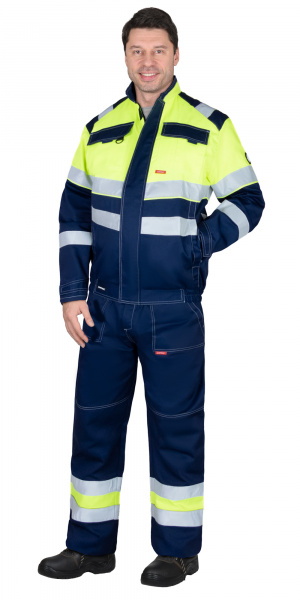 Костюм "Навигатор-2" брюки, синий/лимонный с СОП (тк.Смесовая,215)
